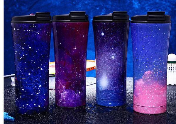 

17oz/500ml starry sky straws cups double wall stainless steel vacuum insulated water bottle travel mug beer glass splash proof cup