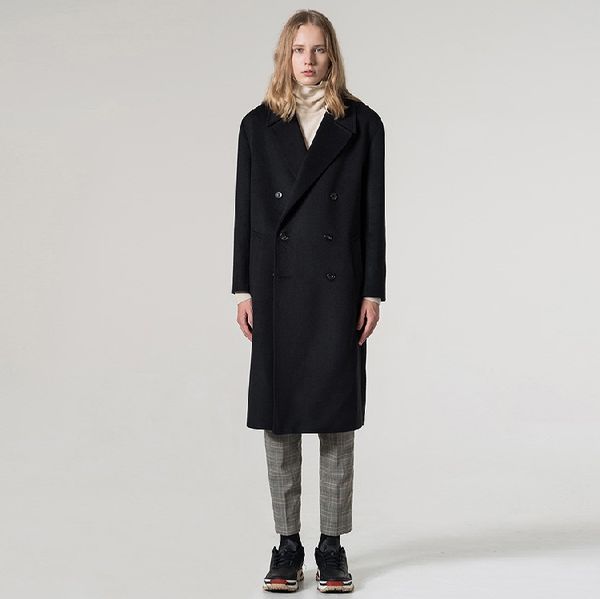 

men's woolen overcoat double breasted classic simple european style british style loose. s-6xl, Black