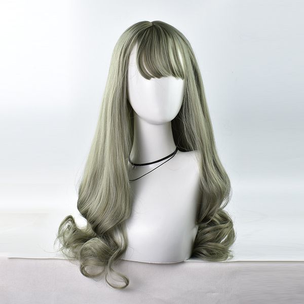 

девушка длинные синтетические вьющиеся волны природа волосы дешевые серебро полный взрыва химических головные уборы окрашенные частичные вол, Black