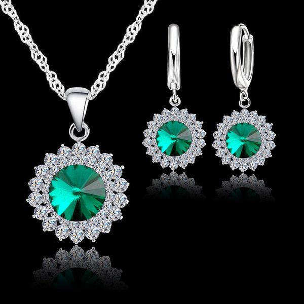 

jemmin exquisite 925 sterling silver crystal necklaces earrings set women fine bridal wedding jewelry sets accessory 3colors, Black