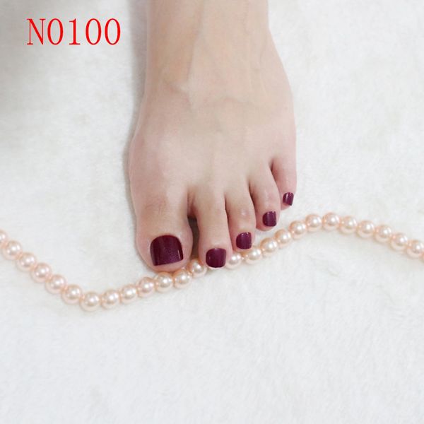

wild fashion ms. must candy colors 24pcs toe nails short round head with powder deep purple t0100, Red;gold