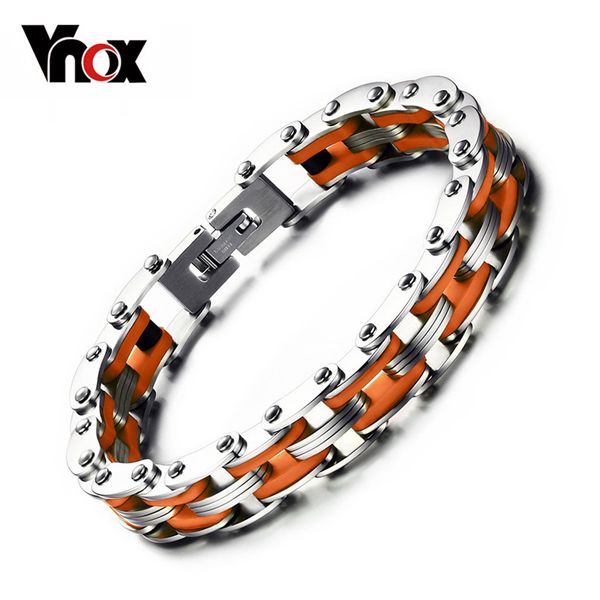 

vnox masculine mens bike chain bracelet stainless steel motorcycle link chain bicycle silicone bangles, Black