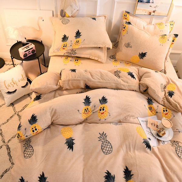 

home textile fleece bedding set with duvet cover bed sheet 4pcs children kids girl cactus pineapple winter bed linen