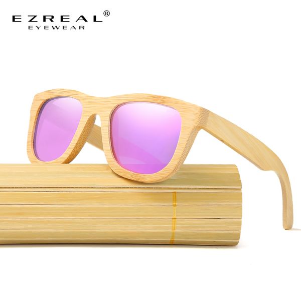 

ezreal brand new sun glasses men square wood oversized bamboo sunglasses polarized women with wooden box oculos ez025, White;black