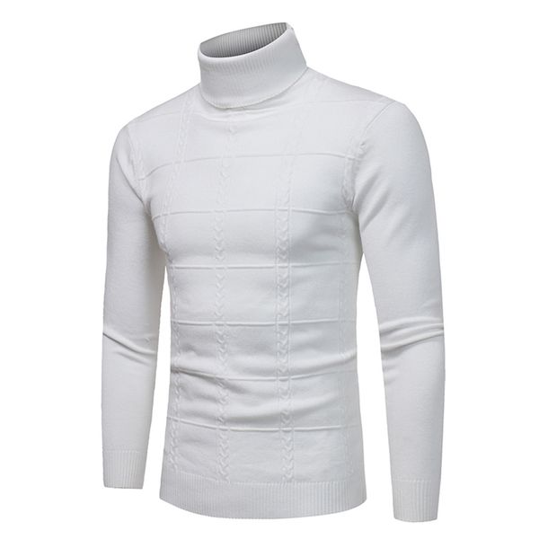 

2018 new high-neck sweaters autumn and winter fashion warm sweater men's brand solid color slim pullover sweater 6 colors, White;black