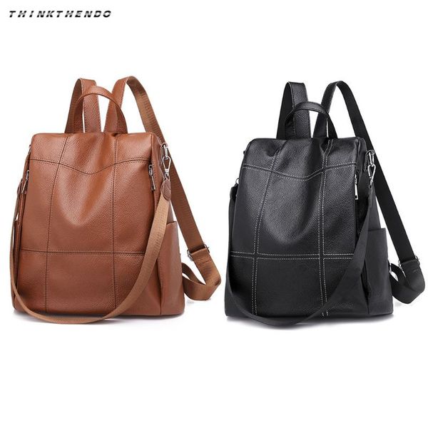

thinkthendo fashion women casual backpack pu leather girls travel anti-theft rucksack school shoulder bookbag multifunction new