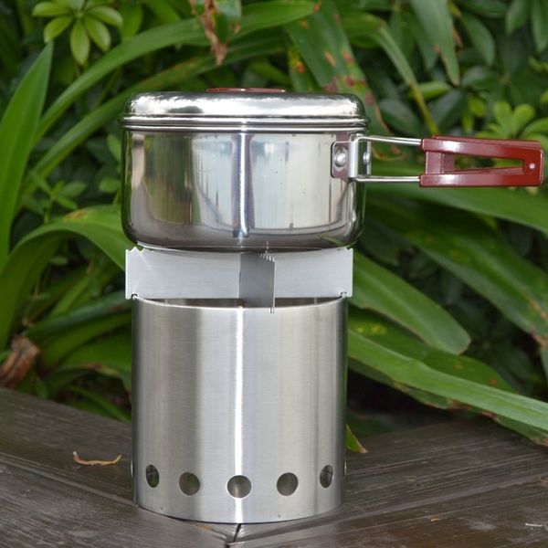 2019 Outdoor Stainless Steel Wood Stove Cookware Backpacking