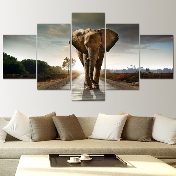 

modular canvas paintings home decor hd prints abstract animal pictures 5 piece africa elephant poster living room wall art frame