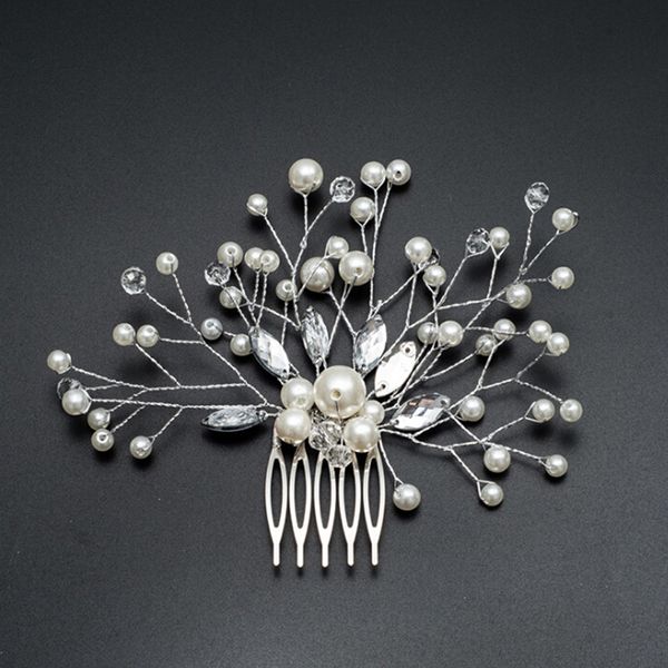 

1pcs elegant wedding bridal pearl hair pins comb flower crystal hair clips bridesmaid jewelry accessories women xmas gift, Golden;white