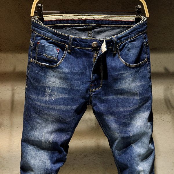 

classic retro design men jeans slim fit denim buttons pants famous balplein brand jeans men vintage homme, Blue