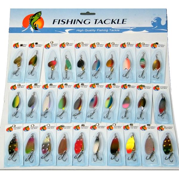 

30 pcs/set assorted fishing lures wobblers crankbaits laser spinners spoon lure fishing tackle treble hook spinner metal pesca