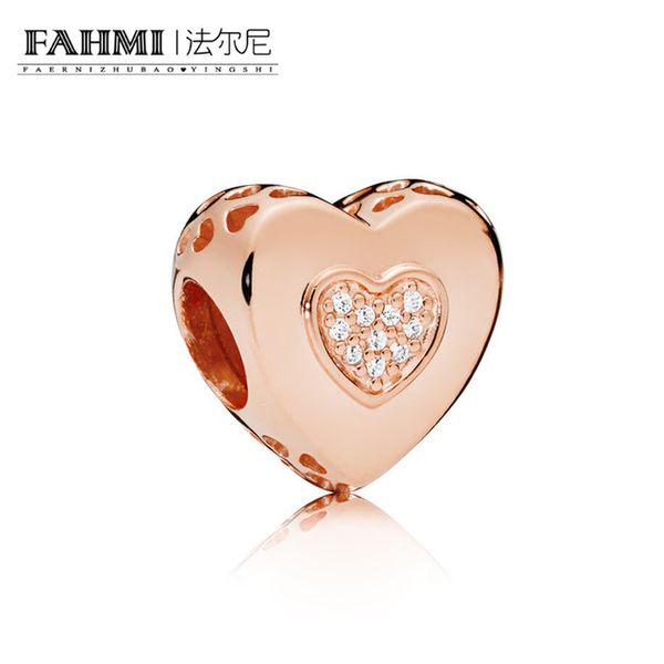 

fahmi 100% 925 sterling silver 787375cz rose logo heart charm bead original women wedding fashion jewelry, Black