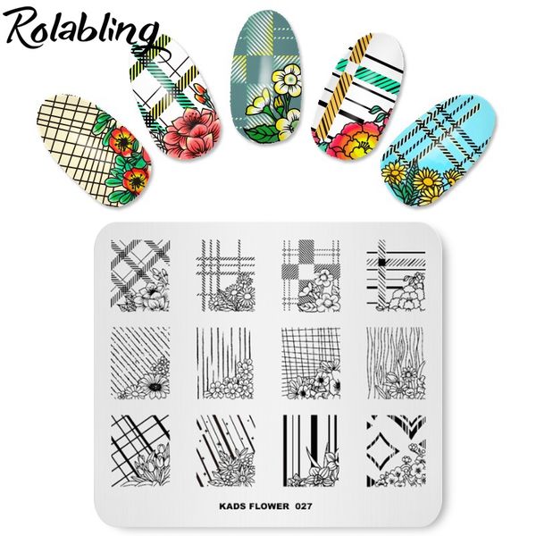 

rolabling flower-27 pattern rectangle nail stamp image plate stamping template manicure nail art image plate stencils, White