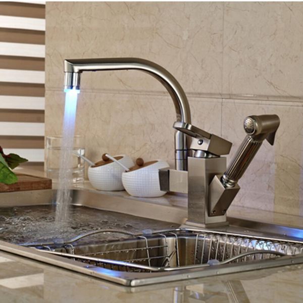 2019 Led Changing Brushed Nickel Kitchen Faucet Deck Mounted