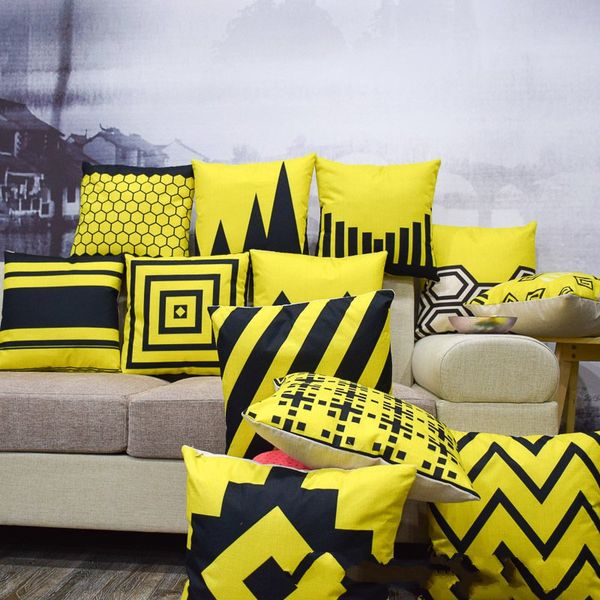 

новый многоцветный 12 стилей наволочка хлопок лен нордический желтый и черный геометрические наволочка диван наволочка автомобиль поясничный