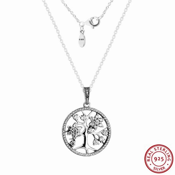 

925 sterling silver bohemian twist family tree pendant necklaces for women jewelry stone-studded blooms 80cm adjustable fln022