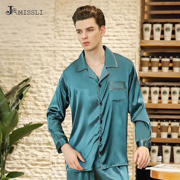 

jrmissli brand heavy silk pajamas men's long sleeve pyjamas male luxury silk sleepwear pajama sets men homewear sets, Black;brown
