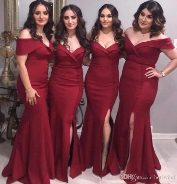 

new burgundy sheath bridesmaid dresses elastic satin sleeveless neckline mermaid party gowns off the shoulder custom made bc0297, White;pink