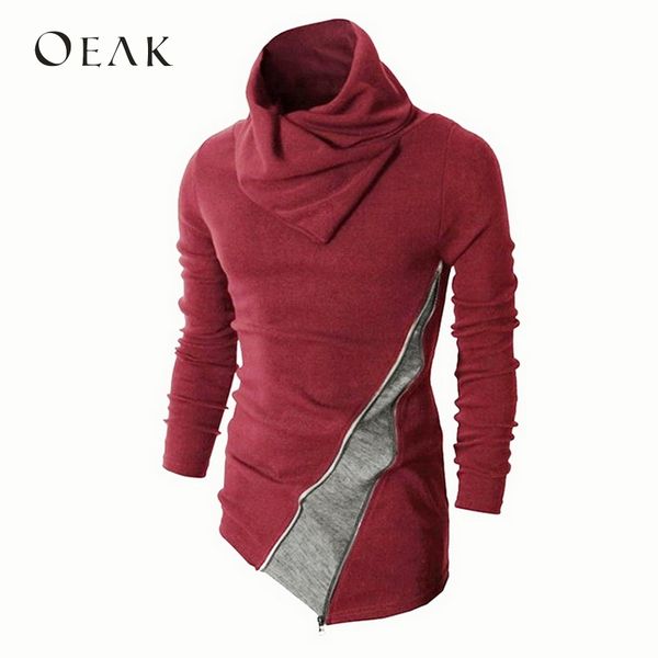 

oeak patchwork turtleneck men casual knitted sweater long sleeve autumn winter pullover irregular felpa uomo, White;black