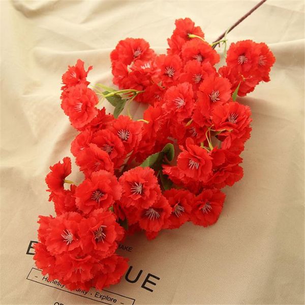 Sahte Uzun Kök Kiraz Çiçek Simülasyon Kiraz Çiçekleri Düğün Ev Vitrin Dekoratif Yapay Çiçekler için