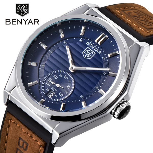 

benyar men's watch date 30m waterproof clock male casual quartz watches men wrist sport watch erkek kol saati, Slivery;brown