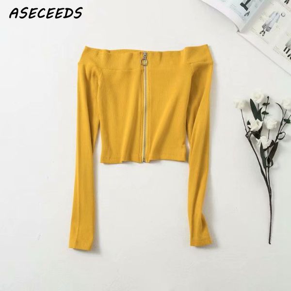 

korean fashion womens and blouses off shoulder yellow crop 2018 summer ladies short style stretchy zipper blouse, White