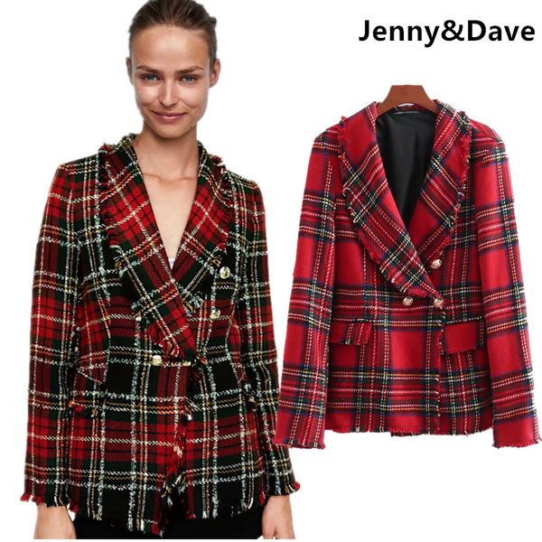 

jenny&dave winter blazer feminino england style plaid burrs double breasted twill scotland blazers women jacket plus size, White;black