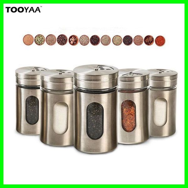 

kitchen sauce salt pepper box stainless steel spice herb jars seasoning bottles pots cruet condiment bottles storage metal tootpic bottles