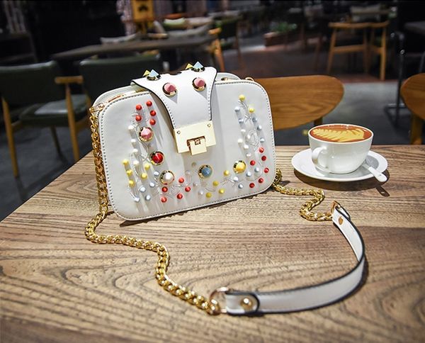 

new the cutest girl colored rivet fashion small shoulder bag charm chain lady women shoulder bag
