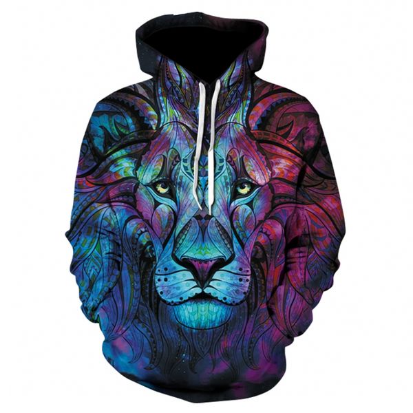

pullovers men/women 3d 2018 new fashion sweatshirts print paisley flowers lion hoodies autumn winter thin hooded pullovers, Black