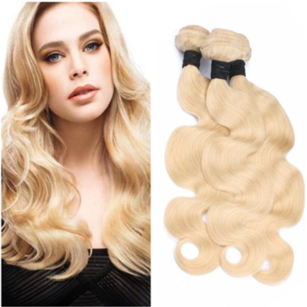 

#613 blonde brazilian virgin human hair weaves body wave wavy double wefts extensions bleach blonde virgin human hair bundles deals, Black