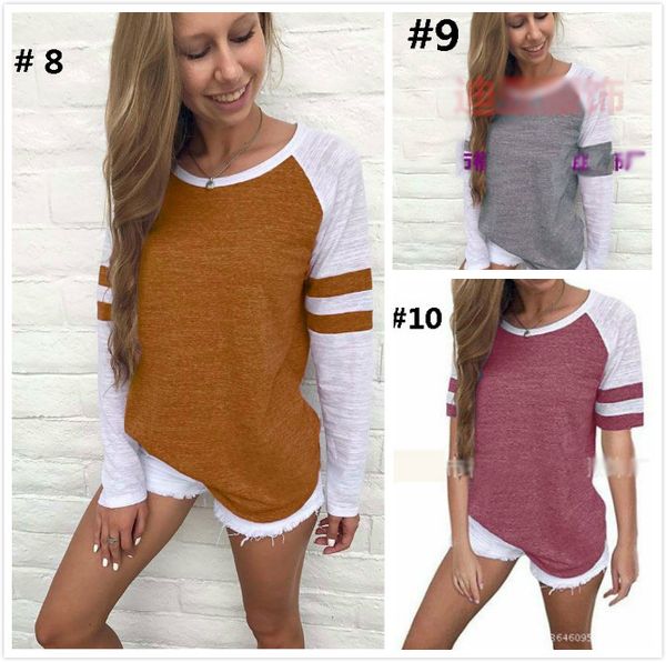 

10 colors women striped splicing baseball tshirt o neck long and short sleeve tee t shirt plus size 5xl wholesale price, Blue;gray