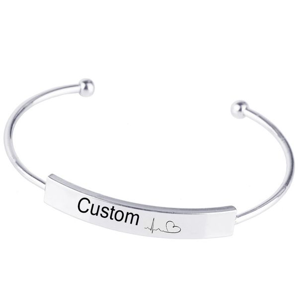 

customize open cuff engraved bracelets silver positive inspirational quotes bracelets women jewelry for friends gift, Black