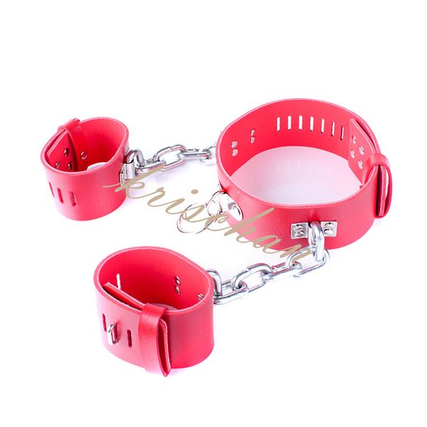

handcuffs red leather heavy love positioning lockable metal collar chain bondage slave gear fetish adults shacklesjouets sexuelstoy lciw