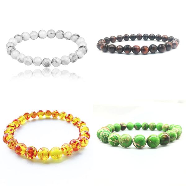 

wholesale tiger eye & white turquoise & lava stone beaded bracelet vintage charm round beads bracelets jewelry for women men, Black