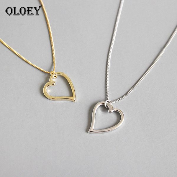 

oloey 100% real 925 sterling silver hollow heart pendant necklaces for girls ladies korean simple fine jewelry gifts ymn010