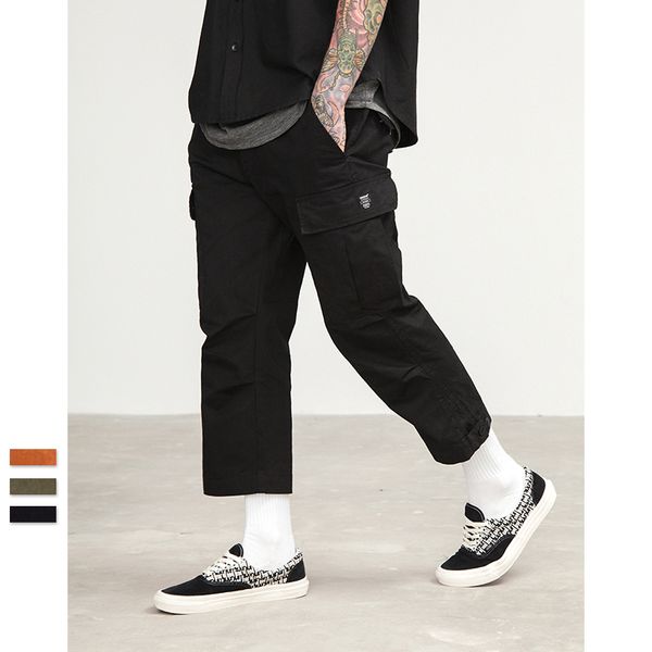 

plus cotton style male jogger casual men's & capris size cargo multi pocket army green military strap orange snap hiphop trousers pants, Black