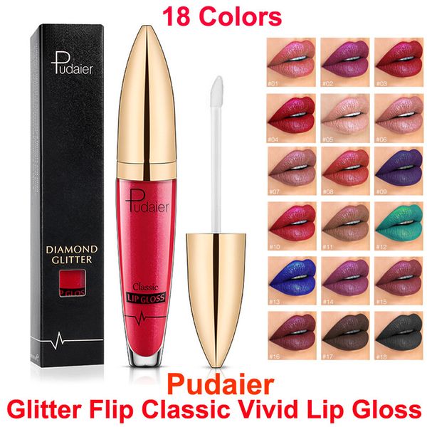 

pudaier lip gloss 18 color glitter flip classic vivid lip gloss pearlite makeup matte to glitter liquid lipstick waterproof diamond lipstick