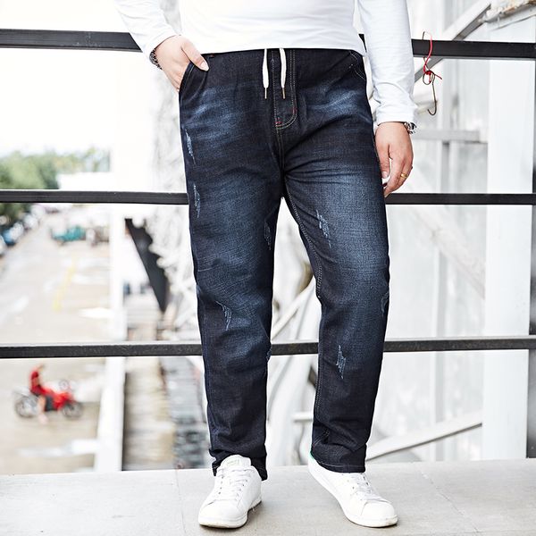 

plus size -8xl 2018 mens jeans new fashion men casual jeans slim high elasticity feet loose waist long trousers sell, Blue