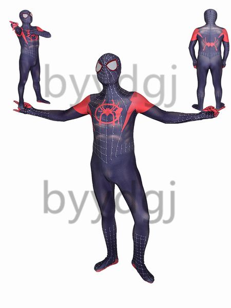 

into the spider-verse miles morales superhero spandex lycra zentai bodysuit halloween cosplay party suit delivery, Black;red