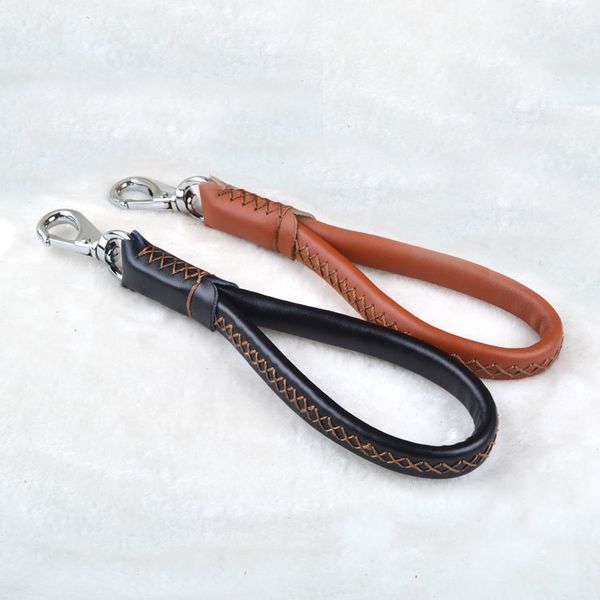 

brand black brown genuine leather dog short leash lead for large dog