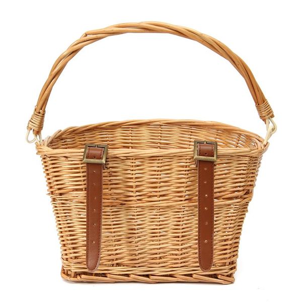 

fste-new arrival vintage wicker bike bicycle front basket shopping box handlebar leather straps outdoor sports ac