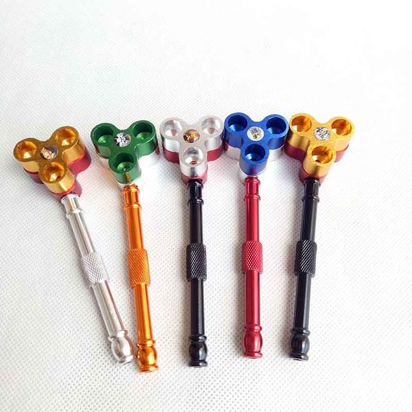 

hand spice cigarette smoke smoking pipes filter jamaica dry herb tobacco metal rasta 3 rotating pipes bullet holes shape mix colors garje