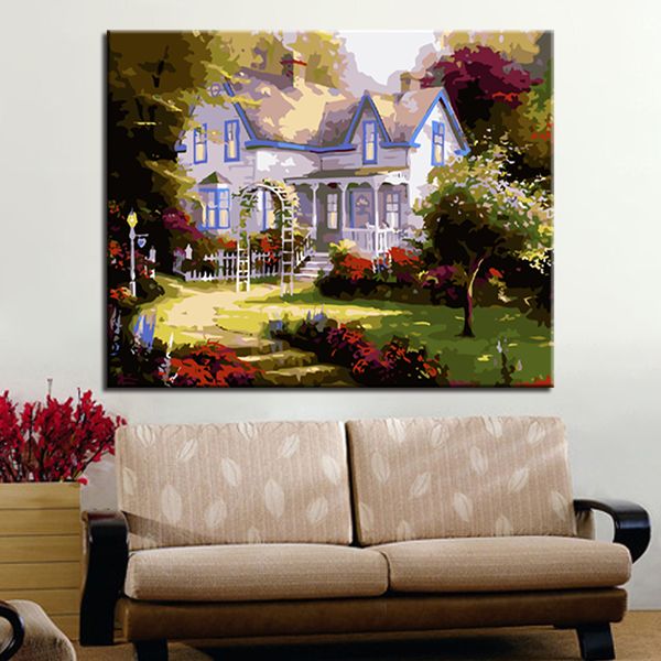 2018 Diy European Style Cottage Garden Oil Painting By Numbers Hand Diy European Style Cottage Garden Oil Painting By Numbers Hand Paint Abstract Coloring Canvas Pictures