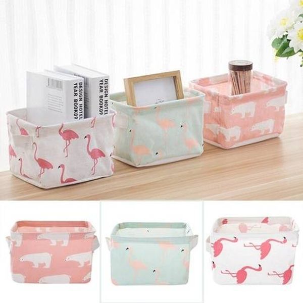 2019 Desk Storage Basket Printing Cotton Linen Handle Desktop