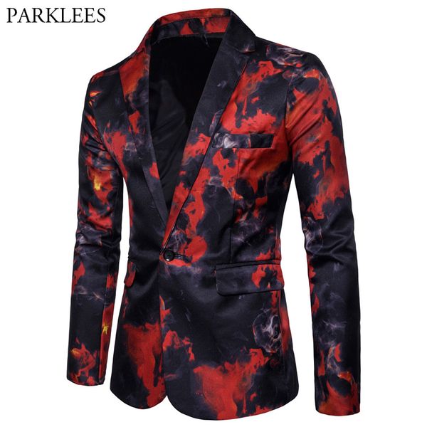 

mens red flame printed blazer jacket 2018 brand casual slim fit single button blazer men's suits and blazers terno masculino 3xl, White;black