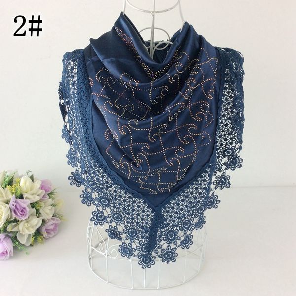 

luxury daimond plain silk square scarf with floral lace women shawls and scarves 2018 new arrival muslim hijab 10pcs/lot, Blue;gray