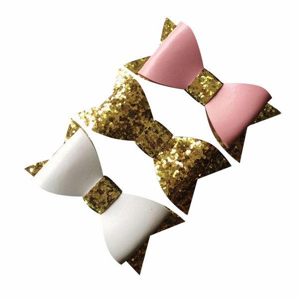 

fashion glitter hair bow with clips 2.8'' mini hair leather bows clilps 20pcs/lot 5 colors hair accessories