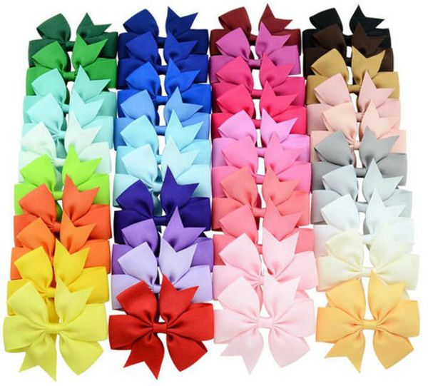 

40 colors 3 inch bibbed ribbon bows with clip cute baby bow boutique hair accessories, Slivery;white