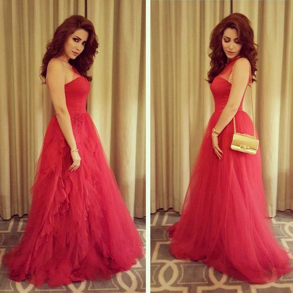 

one shoulder sleeveless asymmetrical red tulle prom dresses ruffles skirt beads sequins long formal evening party gowns sweep train, Black
